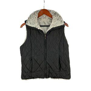 Weatherproof Womens Quilted Vest M Faux Fur Lined Black/Gray